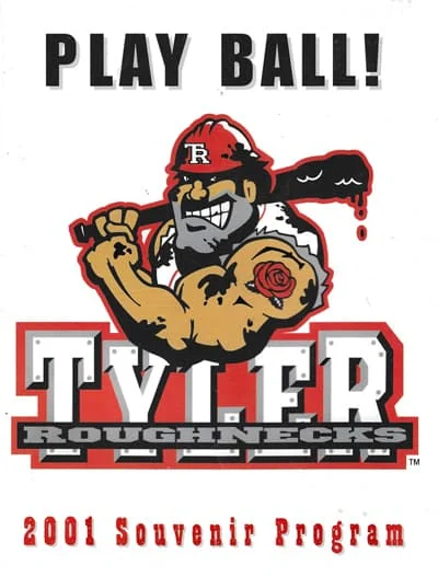 Tyler Roughnecks 2001 souvenir program cover reading Play Ball! above the team logo