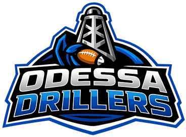 Odessa Drillers logo: an oil derrick and football above the words Odessa Drillers in silver and blue